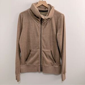 Calvin Klein Zip-Up Velour Sweatshirt Women Size Large Tan Funnel Neck